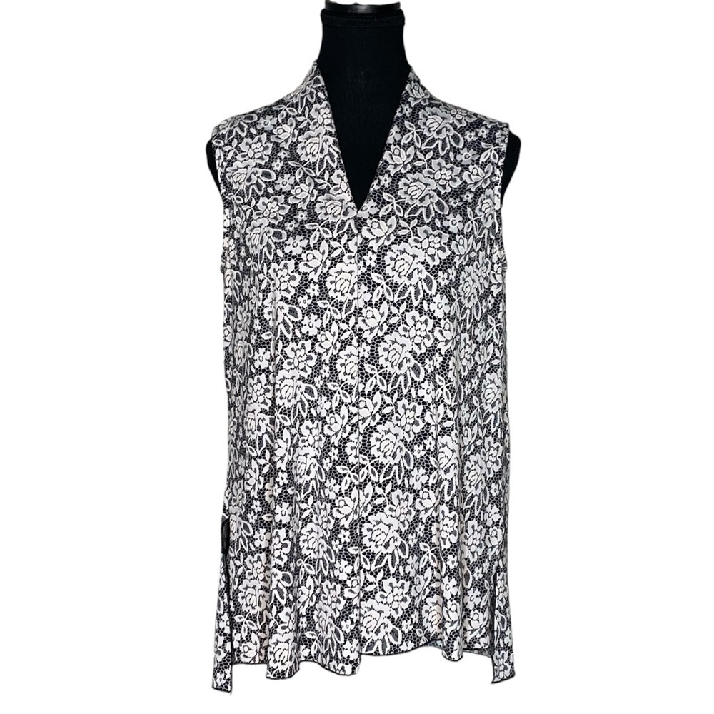 CLIENTELE Floral Sleeveless Top Shirt V Neck Babydoll Flowy Blouse Size Large